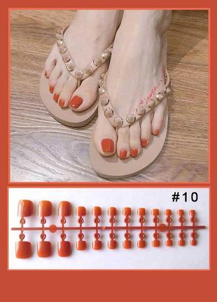 Накладные ногти + клей для педикюра цвет: темно-красный (для пальцев ног)8 фото