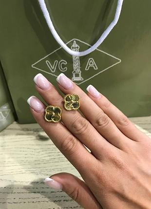 Брендовые серьги клевера в позолоте