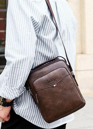 Мужская сумка-планшетка jeep повседневная, барсетка сумка-планшет для мужчин эко кожа темно-коричневый
