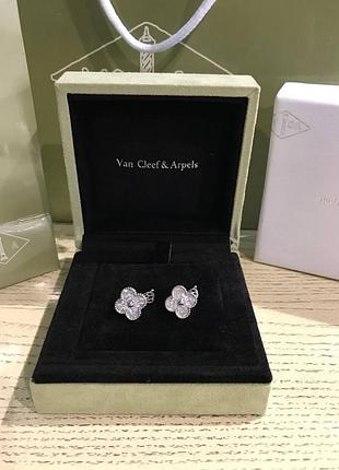 Брендові сережки медична сталь конюшина з камінцями англійська застібка