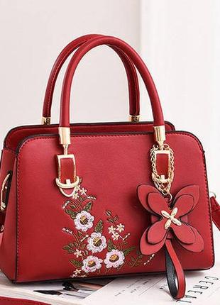 Жіноча міні сумочка з вишивкою квітами, маленька жіноча сумка з квіточками червоний