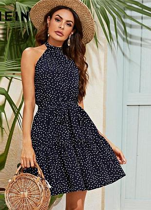 Платье халтер в горошек shein