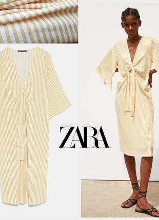 Zara платье миди в принт полоски с узлом1 фото
