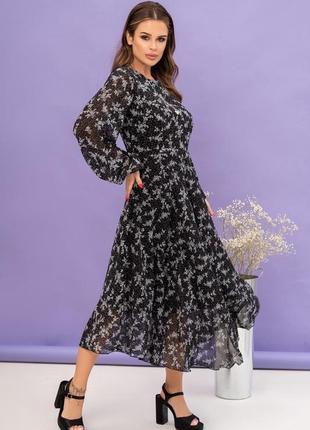 Черное миди платье с мелким цветочным принтом3 фото