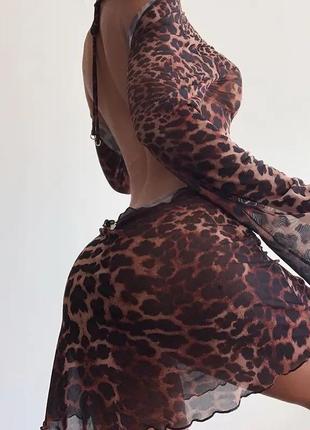 Плаття сітка леопардове, з відкритою спинкою, накидка на купальник1 фото