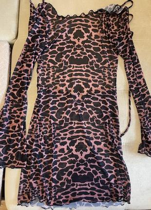 Плаття сітка леопардове, з відкритою спинкою, накидка на купальник10 фото