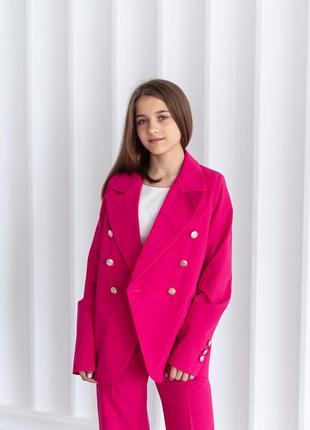Только по предзаказу! пиджак детский подростковый, двубортный, с закруглённым подолом, школьный, нарядный, малиновый
