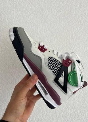 Nike air jordan retro 4 white purple x psg новинка женские кроссовки найк джордан белые бордовые жіночі бордові білі кросівки6 фото