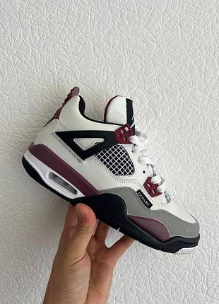 Nike air jordan retro 4 white purple x psg новинка женские кроссовки найк джордан белые бордовые жіночі бордові білі кросівки3 фото