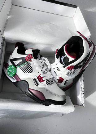 Nike air jordan retro 4 white purple x psg новинка женские кроссовки найк джордан белые бордовые жіночі бордові білі кросівки2 фото