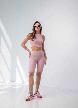 Розовый летний спортивный женский костюм модного пошива для девушек  42, 44, 463 фото