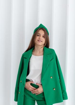 Піджак дитячий підлітковий, двобортний, шкільний, зелений5 фото