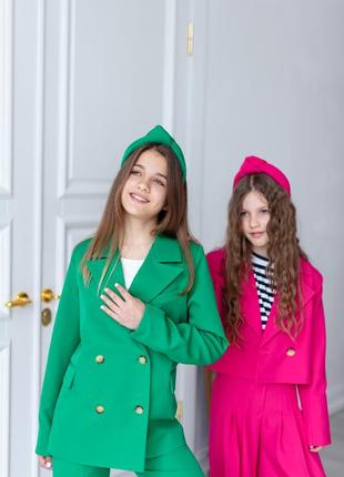 Піджак дитячий підлітковий, двобортний, шкільний, зелений10 фото
