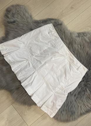 Теннисная белая юбка хлопок, мины юбка на высокой посадке в складку теннисная плиссировка