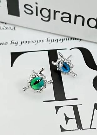 Сережки гвоздики серебристые сережки с глазом разноцветные сережки серьги в стиле бохо панк готические сережки2 фото