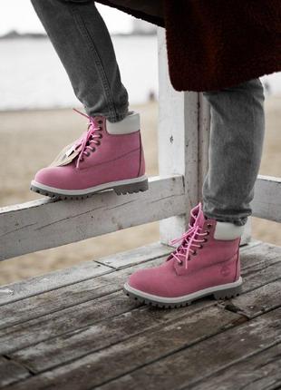 Шикарные женские демисезонные ботинки timberland pink (термо)5 фото