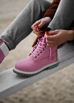 Шикарные женские демисезонные ботинки timberland pink (термо)6 фото