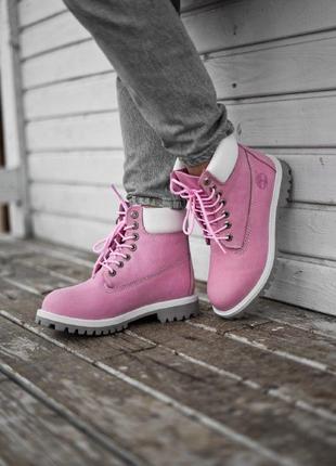 Шикарные женские демисезонные ботинки timberland pink (термо)1 фото