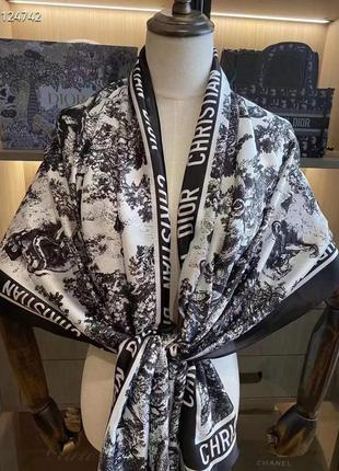 Шелковый шарф палантин платок в стиле диор2 фото