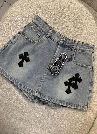 Шикарная брендовая юбка шорты в стиле chrome hearts