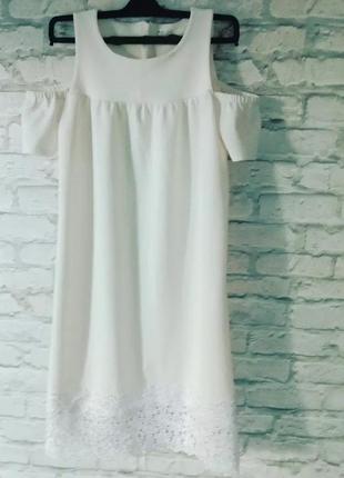 Белое нарядное платье сарафан с кружевом л-хл