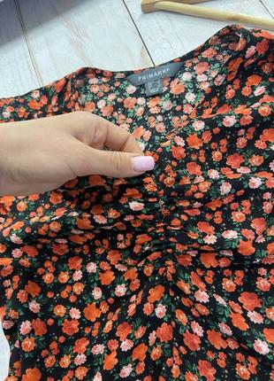 Блуза в цветочный принт на затяжках, блузка цветастая, топ с затяжкой 3/4 цветочный принт6 фото