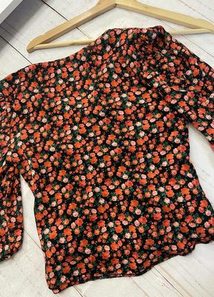 Блуза в цветочный принт на затяжках, блузка цветастая, топ с затяжкой 3/4 цветочный принт9 фото