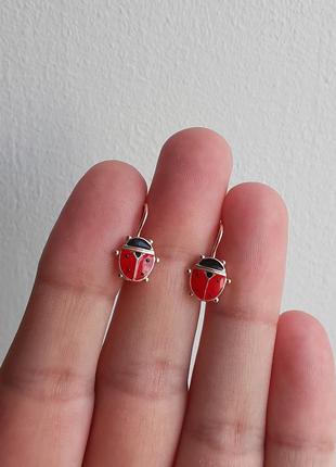 Детские серьги серебро в позолоте с эмалью