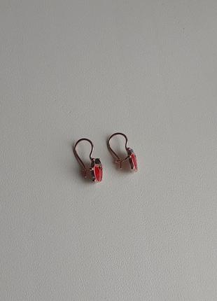 Детские серьги серебро в позолоте с эмалью