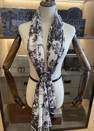 Шелковый шарф палантин платок в стиле диор dior3 фото