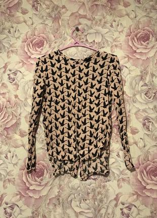 Блуза в принт лебеди h&m xxs/xs