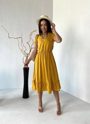 Желтое платье миди4 фото