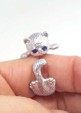 Кольцо кольцо кольца серебряное с котиком 3d кошачьи глаза оберегает1 фото