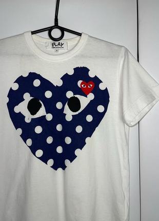 Футболка comme des garçons play' оригінал плей біла синє серце2 фото