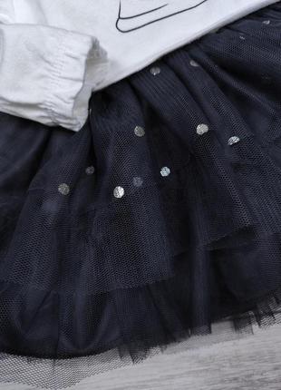Дитяча сукня з довгим рукавом для дівчинки disney baby білий верх сіра спідниця фатин розмір 624 фото