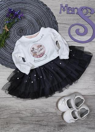 Дитяча сукня з довгим рукавом для дівчинки disney baby білий верх сіра спідниця фатин розмір 62