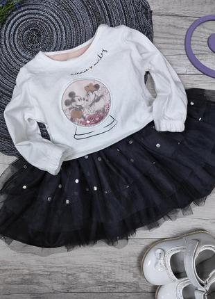 Дитяча сукня з довгим рукавом для дівчинки disney baby білий верх сіра спідниця фатин розмір 622 фото