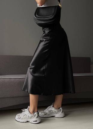Атласная шелковая сатиновая миди юбка в стиле zara3 фото