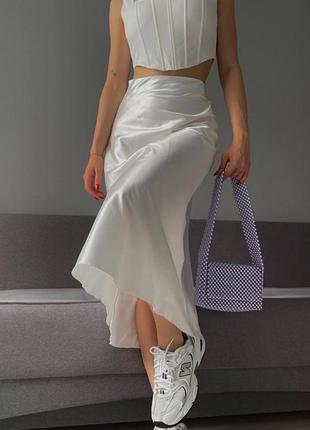 Атласная шелковая сатиновая миди юбка в стиле zara5 фото