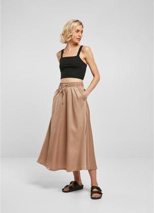 Спідниця, юбка, міді, коричнева, сатинова, на резинці, urban classics7 фото