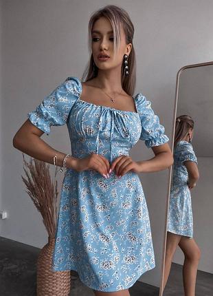 Мукня міні принт коротке плаття ⚪🩵
