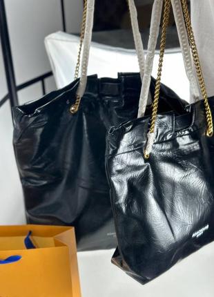 Сумка мешок шоппер женская кожаная черная на цепочке брендовая в стиле лоран yves saint laurent6 фото