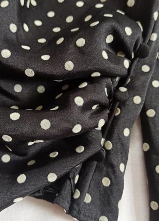 Сатиновая блуза в горошек на запах с рукавами фонариками2 фото