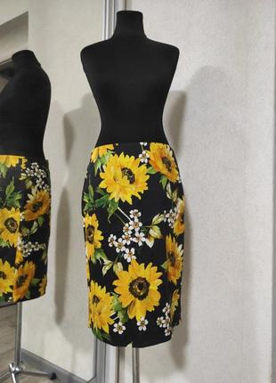Hallhuber юбка яркая неординарная стильная юбка карандаш в подсолнухи и цветы