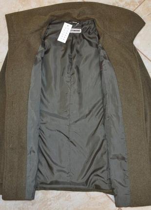 Брендовое демисезонное пальто полупальто с карманами flashlights шерсть цвет хаки этикетка7 фото