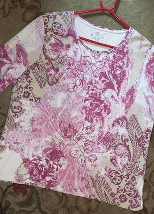 Натуральна-100% бавовна,трикотажна блузка-футболка зі стразиками,великого розміру,adagio6 фото