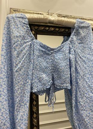 Стильный топ топик блуза блузка летняя яркая цветочная с воланами фонарики р. xs / s2 фото