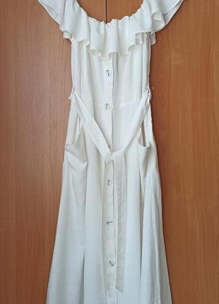 Платье из смеси льна с открытыми плечами1 фото