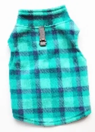 Теплая одежда жилетка для маленьких и средних собак с кольцом для поводка, голубая в клеточку1 фото