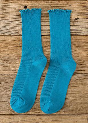 Лазурні шкарпетки у рубчик з ніжним обрамленням високі гриб квітка синьозелені без резинки